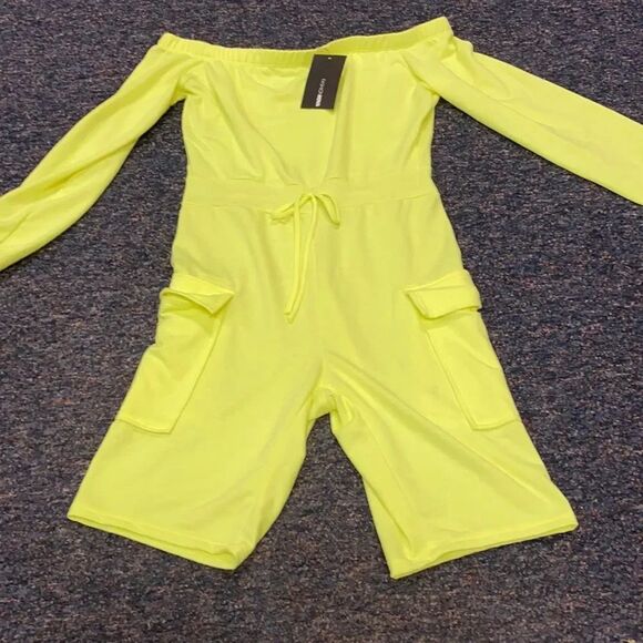 Fashion Nova Pants - Fashion Vova Neon Yellow Romper sz. L NWT